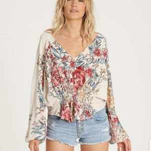 Billabong Play Day floral woven long sleeve top S